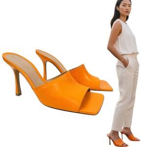 New Bottega Veneta Stretch Lamskin Leather Mules Orange Size 38